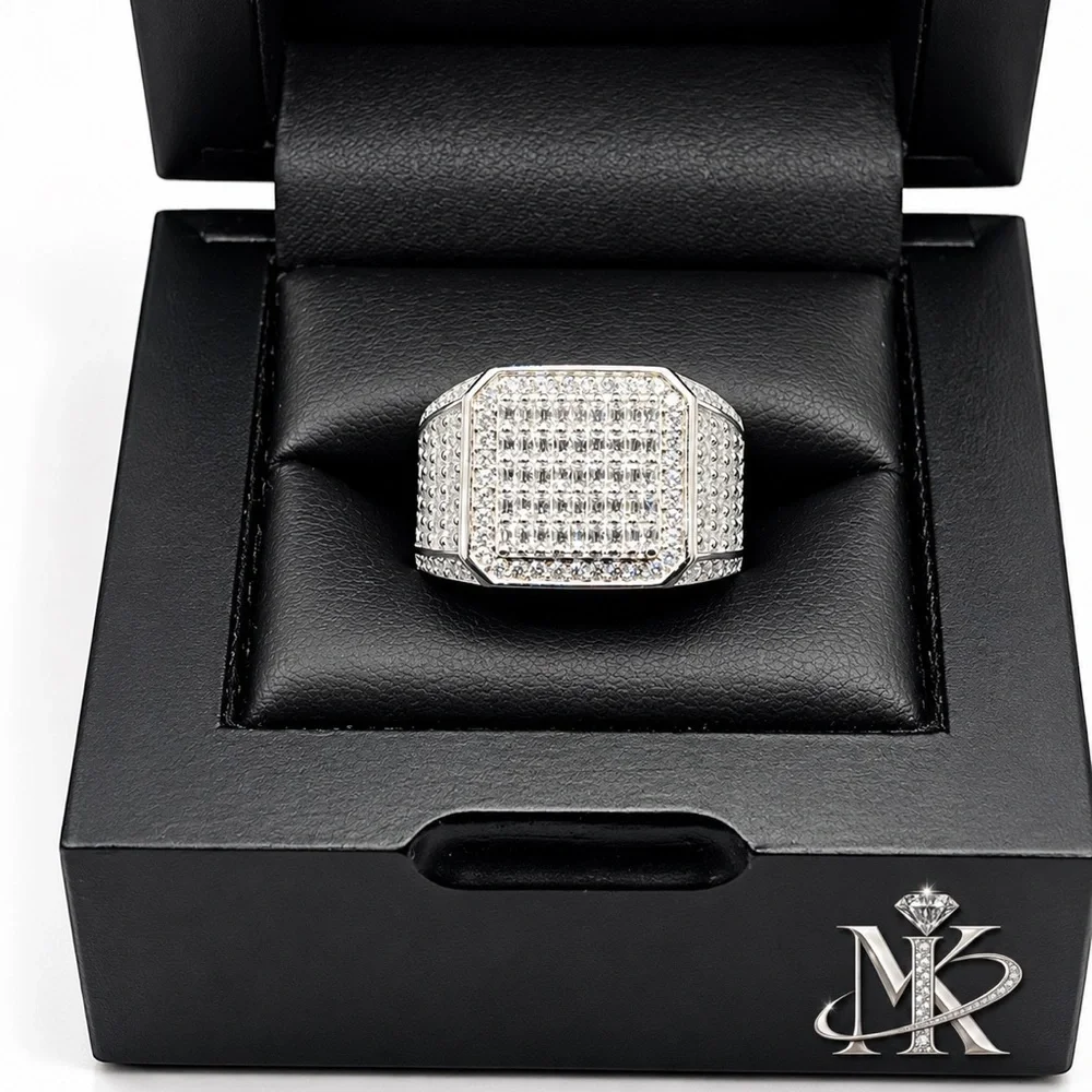 925 Sterling Silver 4.00CTW MOISSANITE Square Pave Men’s Ring Size 9